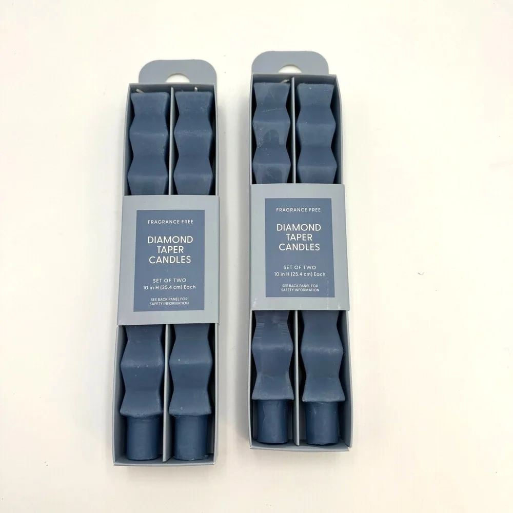 NIB Room Essentials Quilt Blue Diamond Taper Candles 4 Pack‎ 10